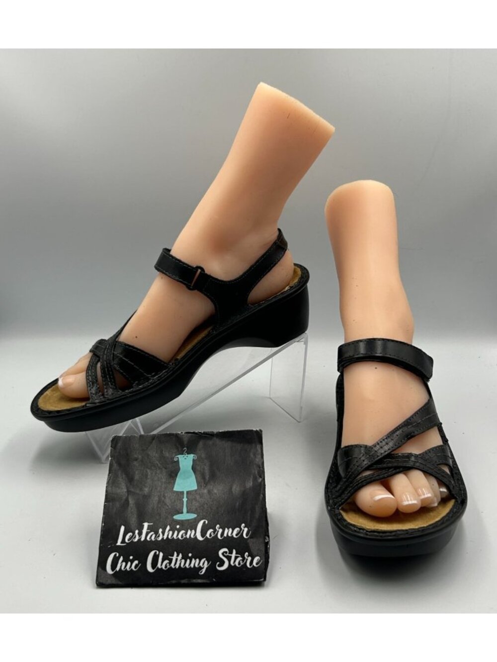 Naot Women's Black Leather Paris Strappy Wedge Sandals Size 7 (38) 3361